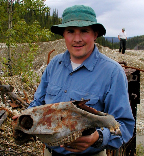 Dr Duane Froese with horse fossil found in Arctic permafrost