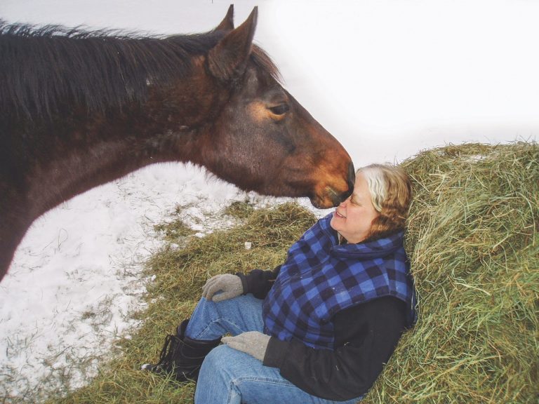 horse nosing a woman