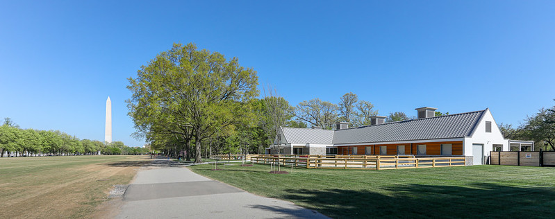 stable with Washington monument in background