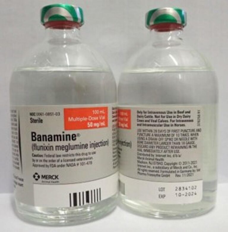 Front and back of 2 bottles of Banamine