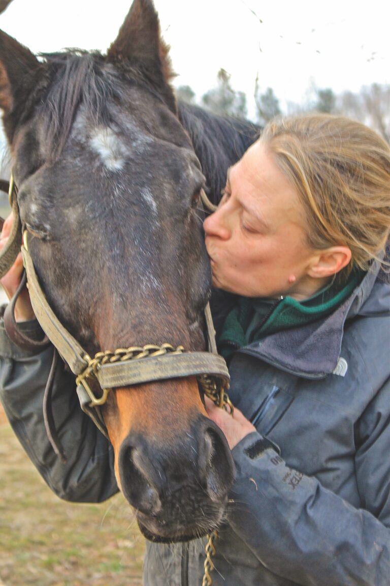 woman kissing old horse