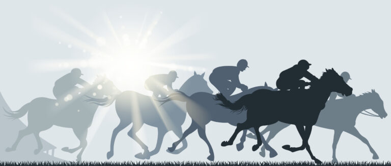 Silhouetted illustration of racing horses