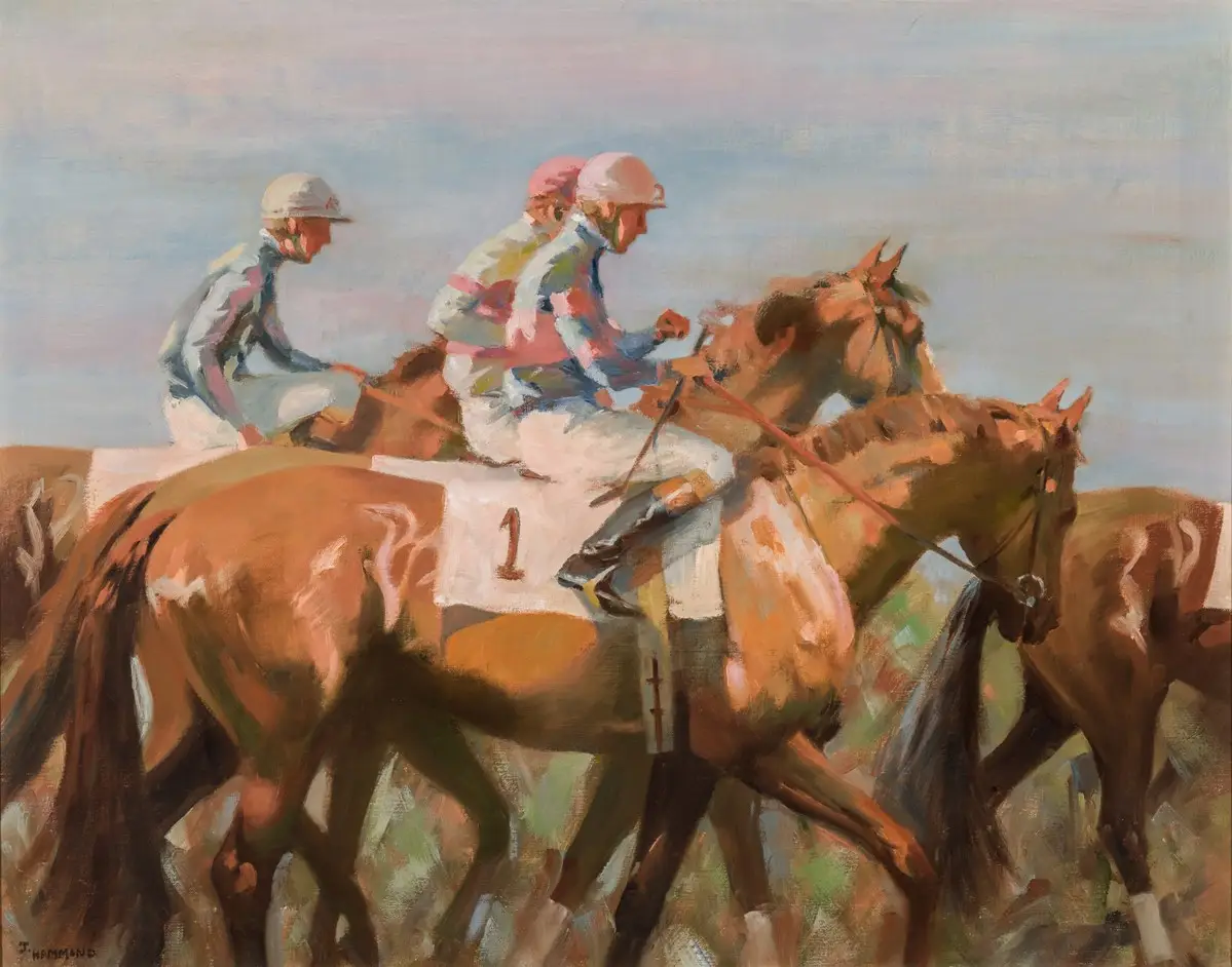 Painting of racehorses from Cross Gate Gallery Sporting Art Auction PR